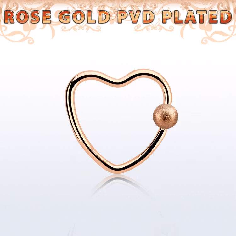 Hjärtformad BCR 1.2mm med 3mm frostad kula roséguld