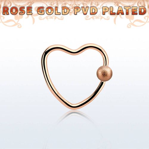 Hjärtformad BCR 1.2mm med 3mm frostad kula roséguld