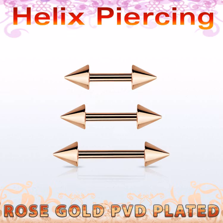 Roséguldpläterad barbell ögonbryn eller helix 1.2mm med 5mm koner