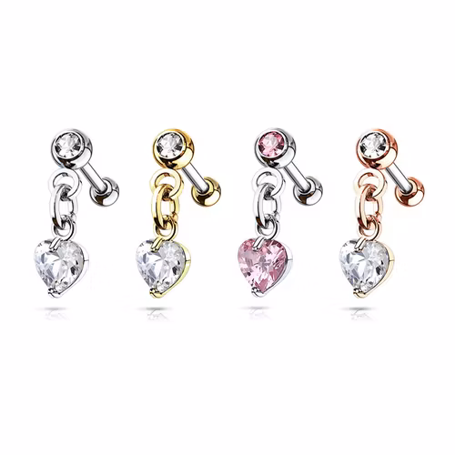Helix / Tragus barbell - hänge med hjärtformad crystal