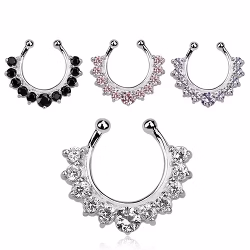 Fake Septum Hanger i 925 silver - CZ Stenar på fronten