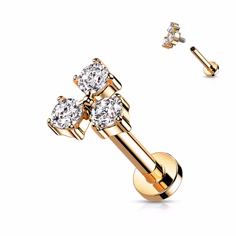 Labret i titanium 1.2mm med 3 cubic zirconia i triangel