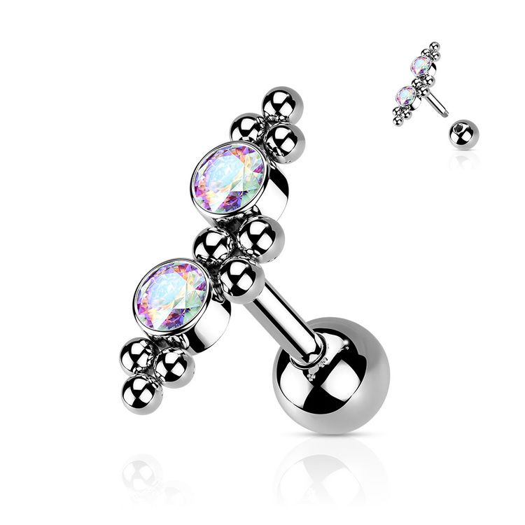 Tragus Barbell 1.2mm med 4mm kula och CZ kluster