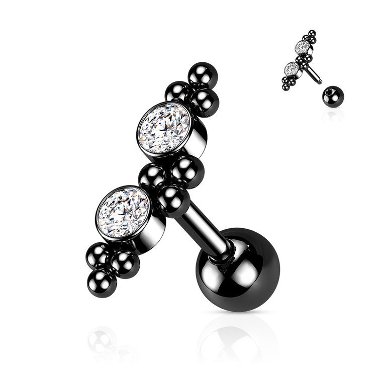 Tragus Barbell 1.2mm med 4mm kula och CZ kluster