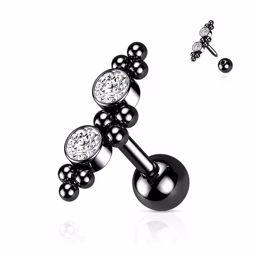 Tragus Barbell 1.2mm med 4mm kula och CZ kluster