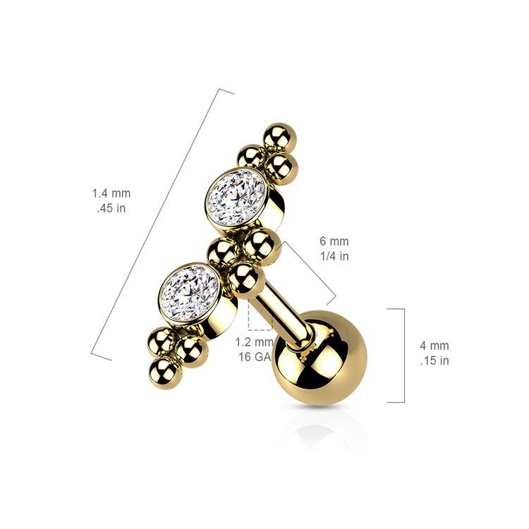 Tragus Barbell 1.2mm med 4mm kula och CZ kluster
