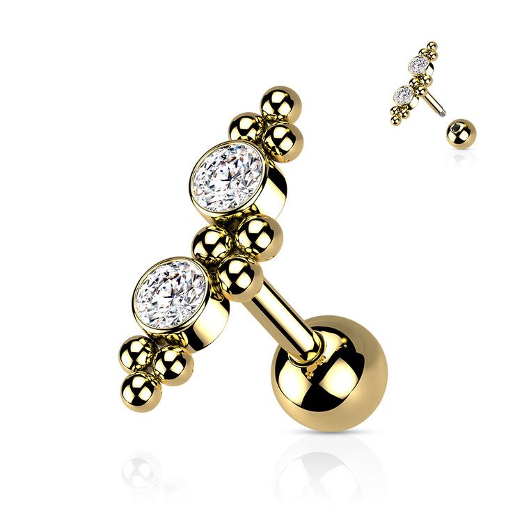 Tragus Barbell 1.2mm med 4mm kula och CZ kluster