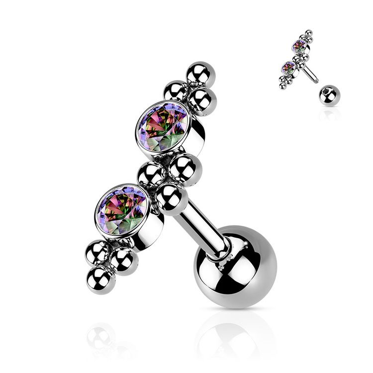 Tragus Barbell 1.2mm med 4mm kula och CZ kluster
