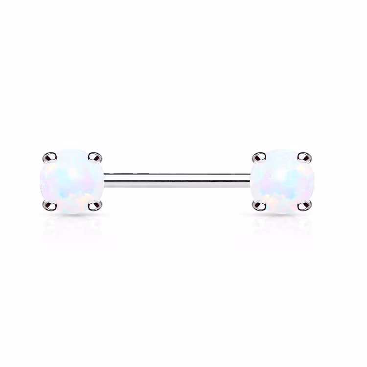 Barbell / Bröstsmycke 1.6mm 12mm med 5mm prong-set opal