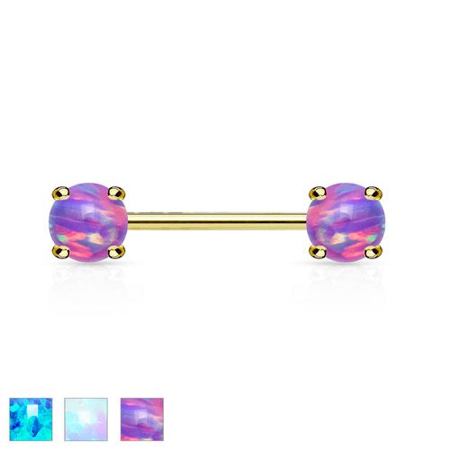 Barbell / Bröstsmycke guldpläterad 1.6mm 12mm med 5mm prong-set opal