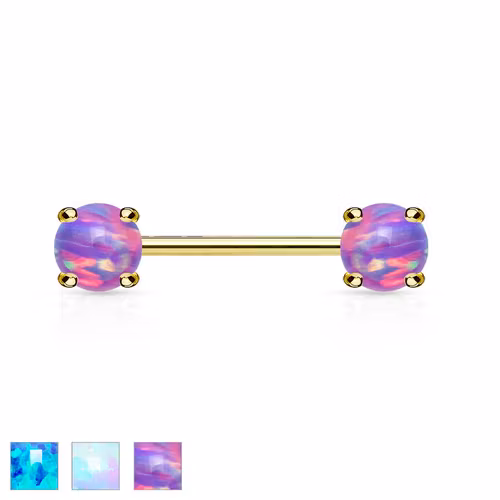 Barbell / Bröstsmycke guldpläterad 1.6mm 12mm med 5mm prong-set opal