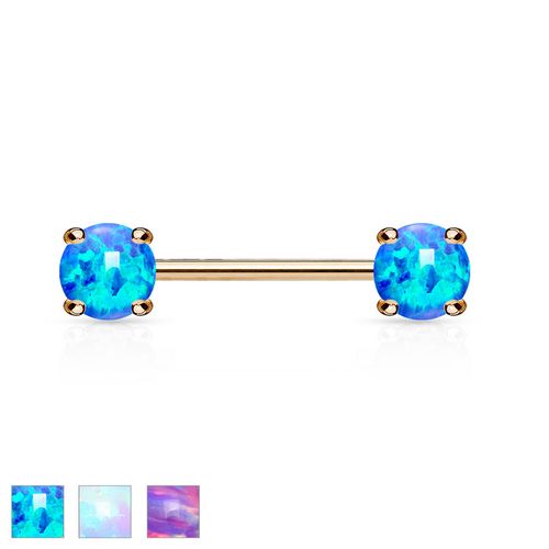 Barbell / Bröstsmycke roséguldpläterad 1.6mm 12mm med 5mm prong-set opal