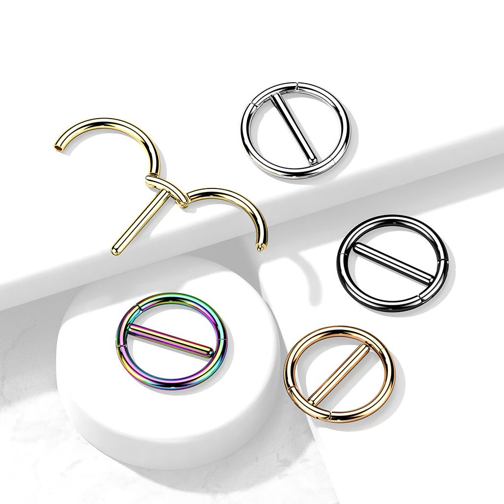Bröstsmycke / Ring med barbell och dubbla gångjärn