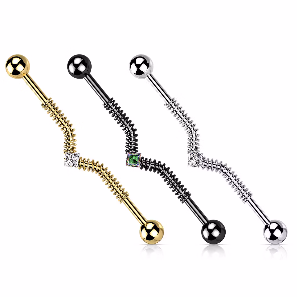 Industrial barbell med spole och fyrkantig cubic zirconia