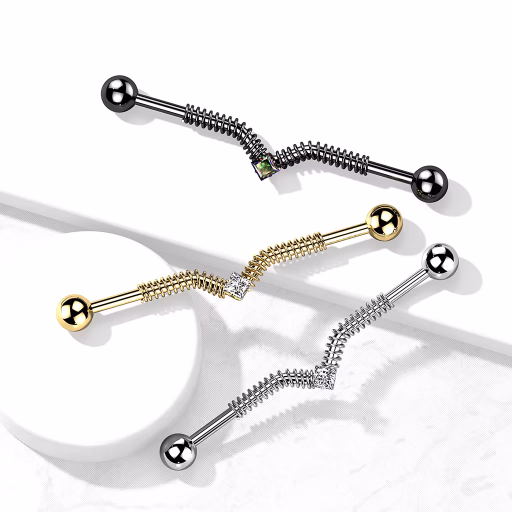 Industrial barbell med spole och fyrkantig cubic zirconia