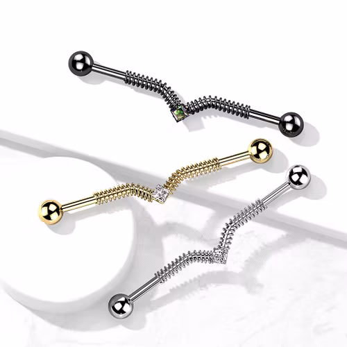 Industrial barbell med spole och fyrkantig cubic zirconia