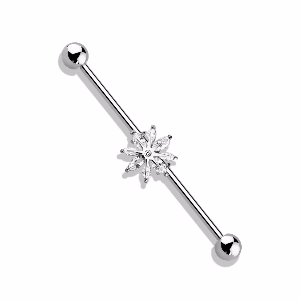 Industrial barbell 1.6mm (38mm) med snöflinga och cubic zirconia