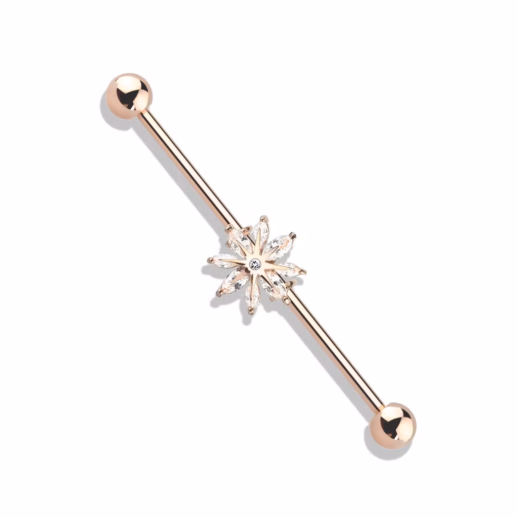 Industrial barbell 1.6mm (38mm) med snöflinga och cubic zirconia