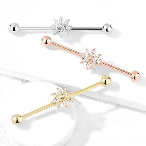 Industrial barbell 1.6mm (38mm) med snöflinga och cubic zirconia