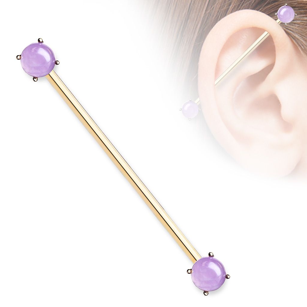 Industrial barbell roséguldpläterad med rund ametist