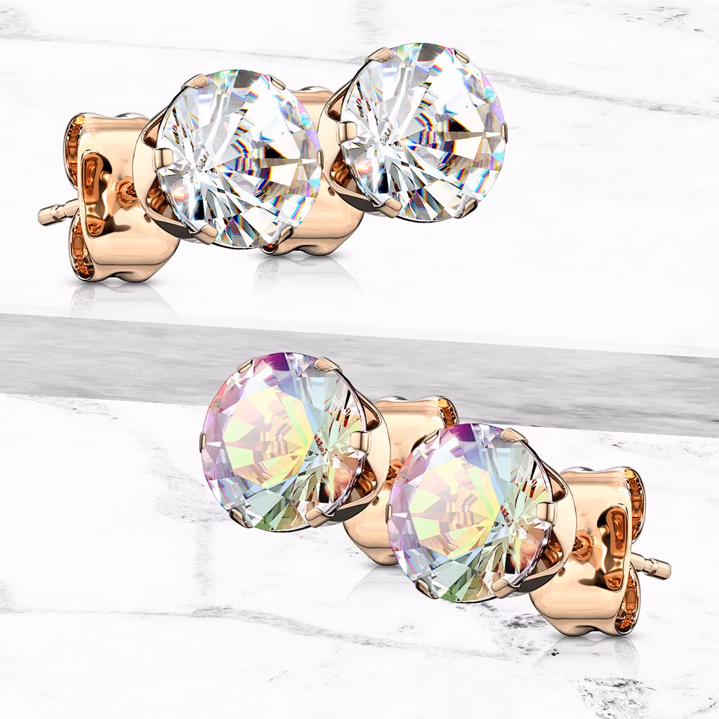 Örhänge roséguld med rund AB cubic zirconia (par)