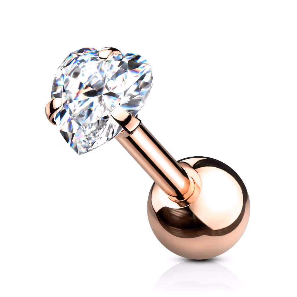 Tragus barbell 1.2mm med hjärtformad crystal