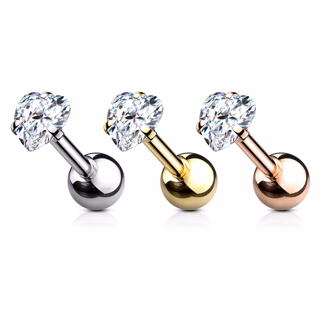 Tragus barbell 1.2mm med hjärtformad crystal
