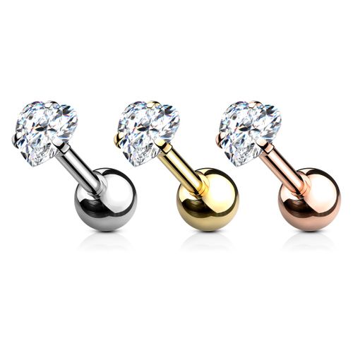 Tragus barbell 1.2mm med hjärtformad crystal