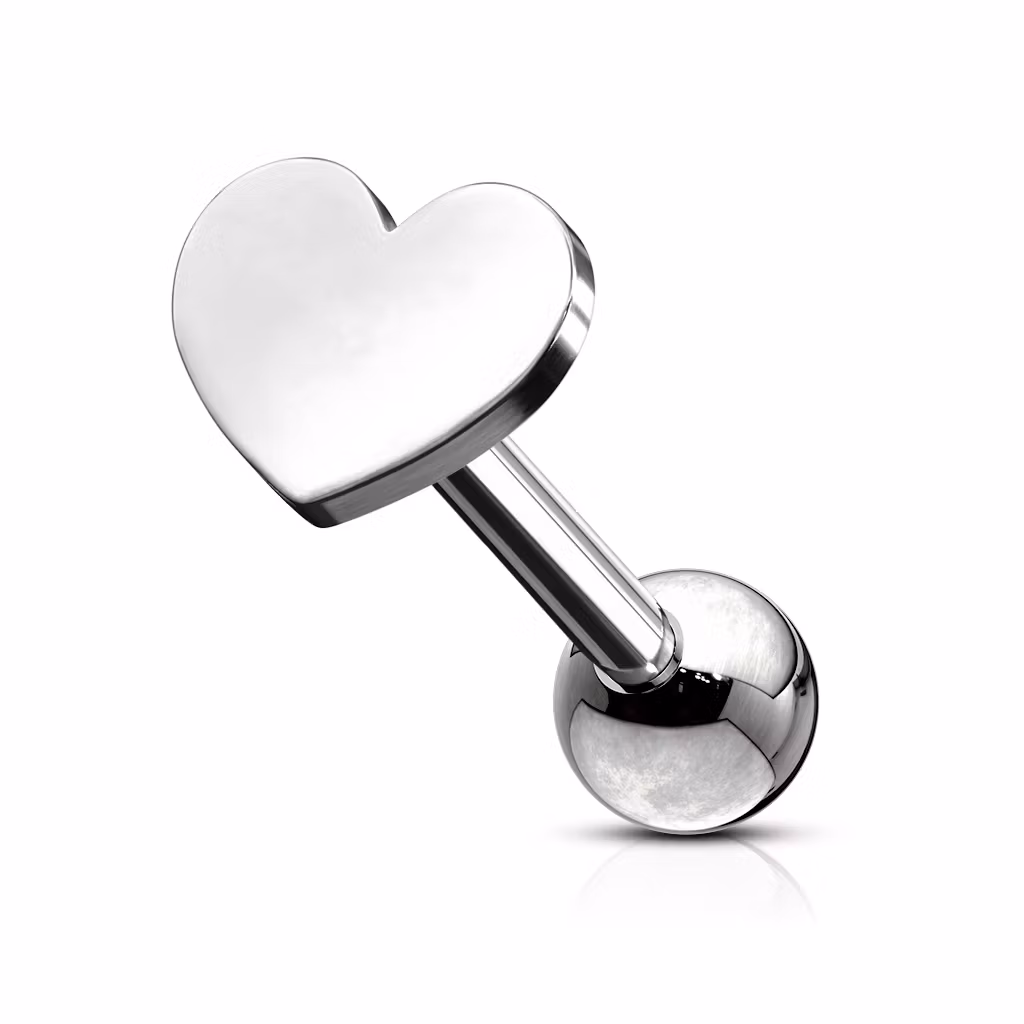 Tragus / helix barbell 1.2mm med hjärtformad topp