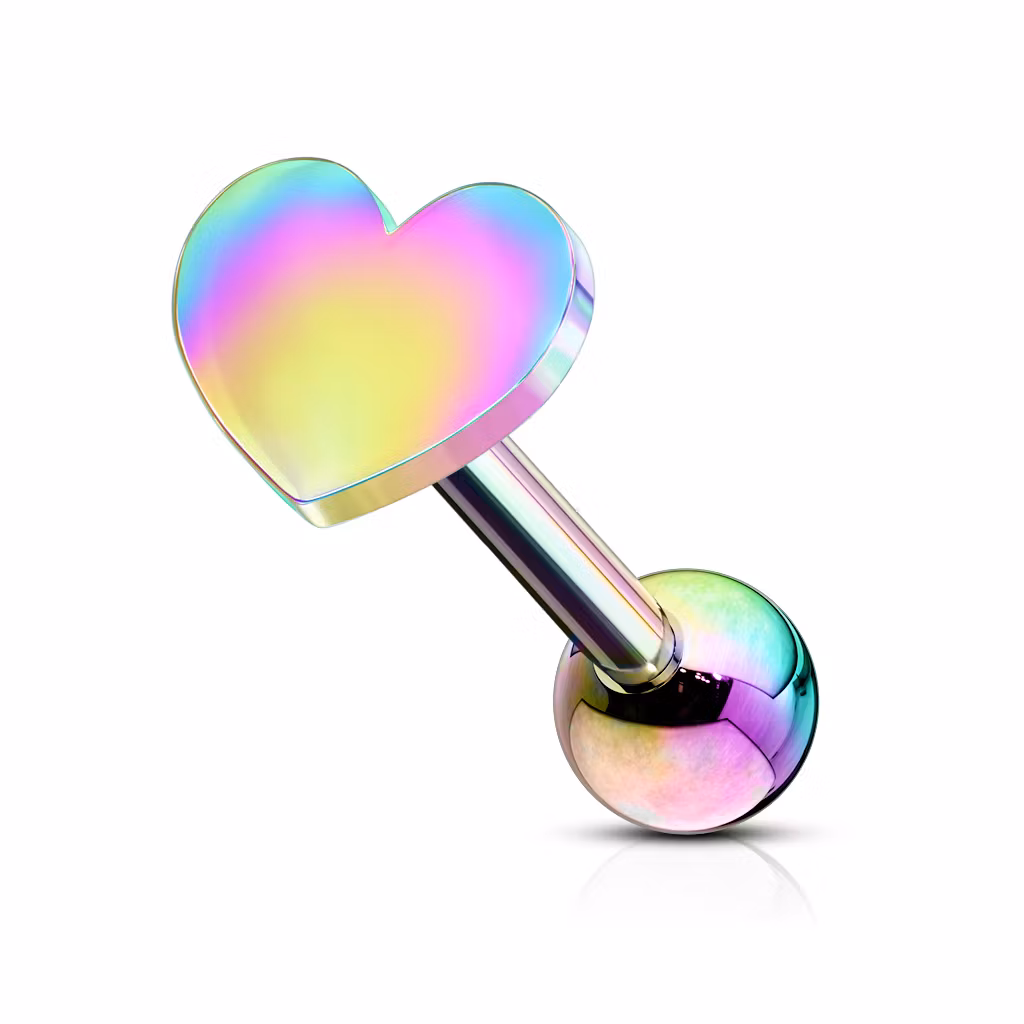 Tragus / helix barbell 1.2mm med hjärtformad topp