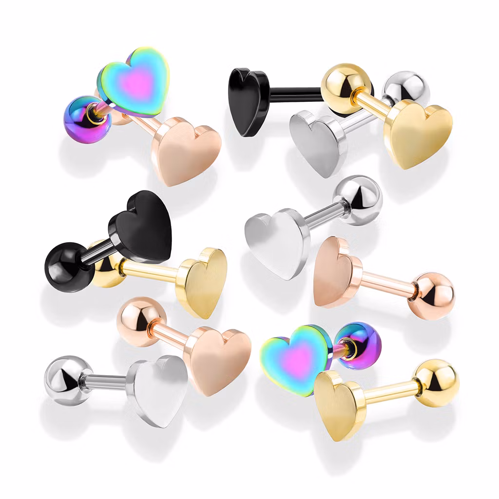 Tragus / helix barbell 1.2mm med hjärtformad topp