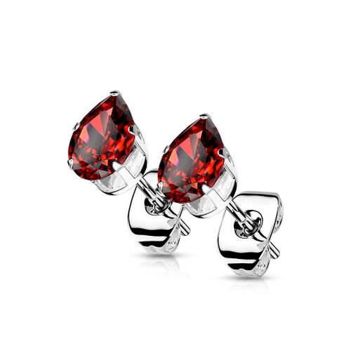 Örhänge med droppformad röd cubic zirconia (par)