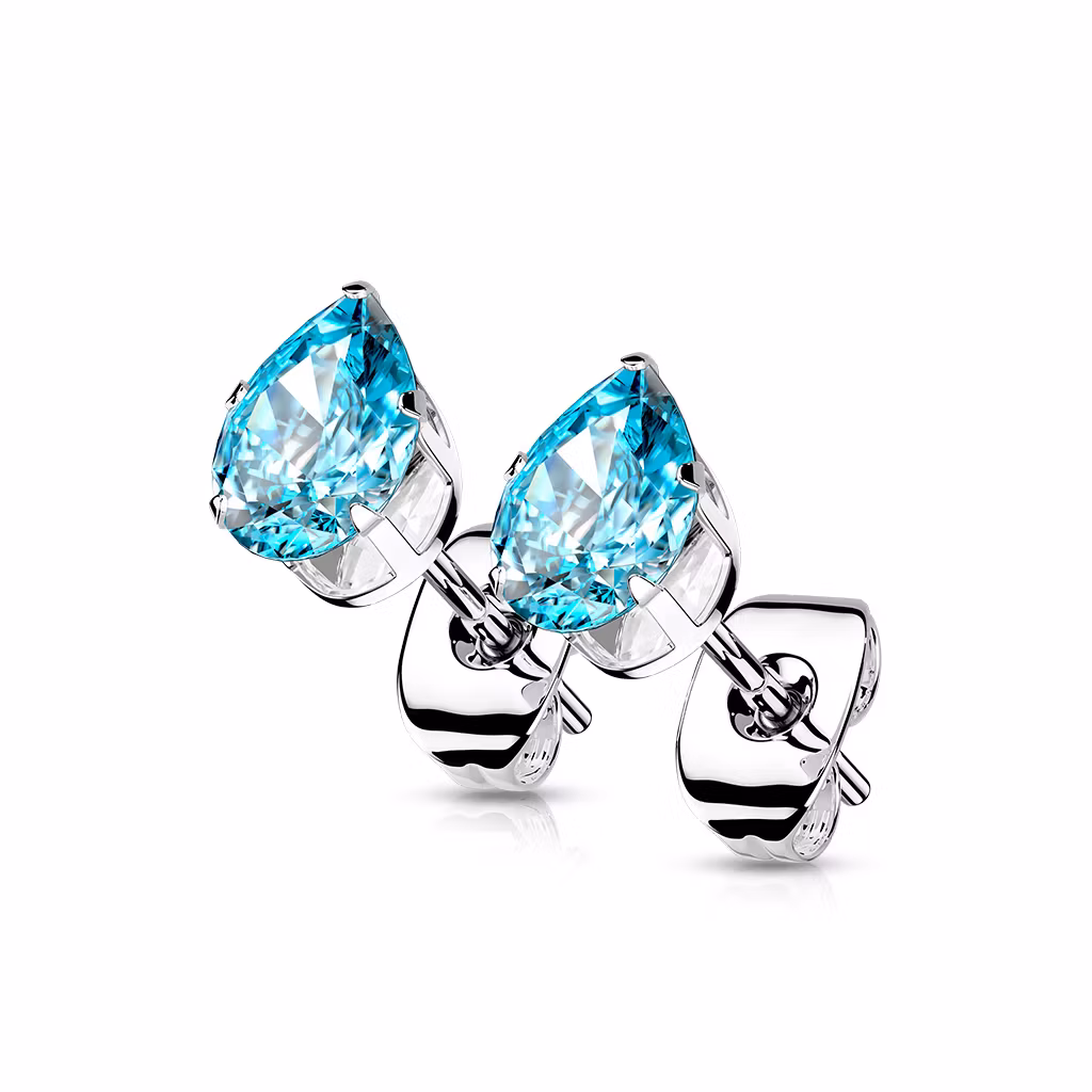 Örhänge med droppformad aqua cubic zirconia (par)