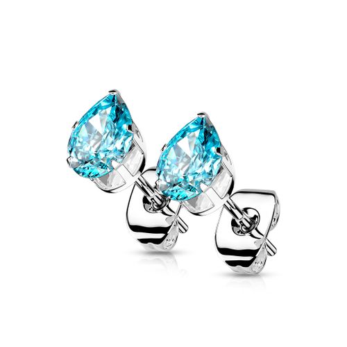 Örhänge med droppformad aqua cubic zirconia (par)