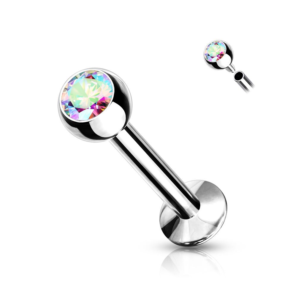 Labret / Monroe med invändigt gängad stav - kula med crystal