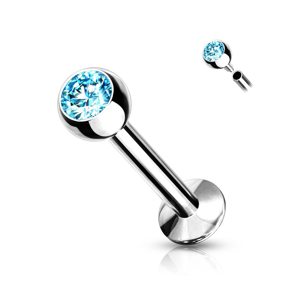 Labret / Monroe med invändigt gängad stav - kula med crystal