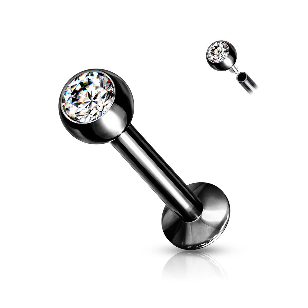 Labret / Monroe med invändigt gängad stav - kula med crystal