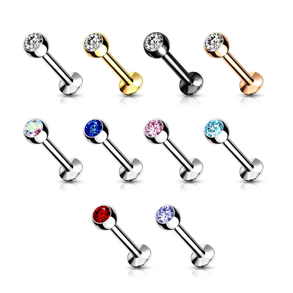Labret / Monroe med invändigt gängad stav - kula med crystal