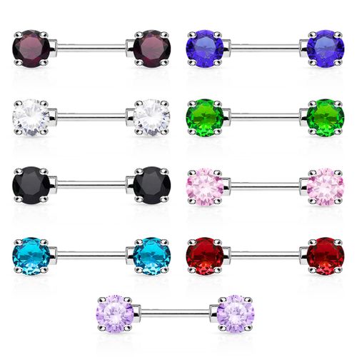 Barbell / Bröstsmycke 1.6mm 14mm med 7mm prong-set CZ