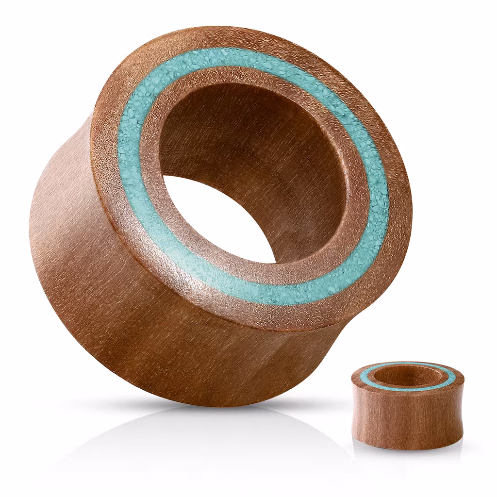 Sawo wood trätunnel med turkosa inlägg