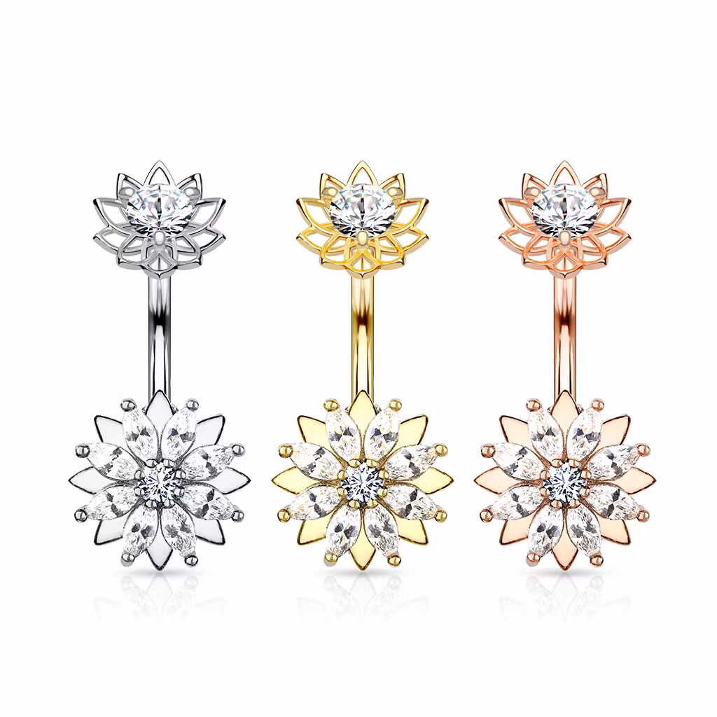 Navelsmycke - Marquise CZ blomma