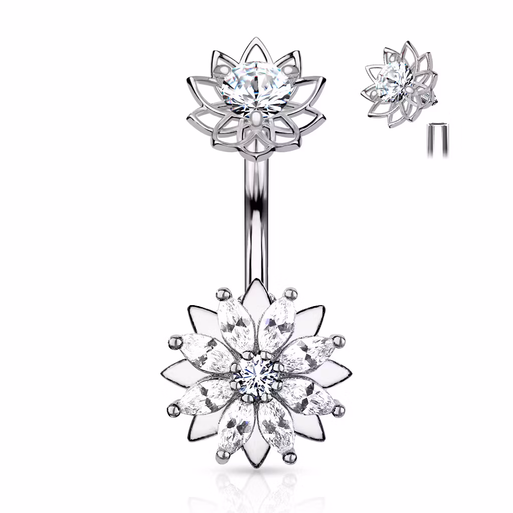 Navelsmycke - Marquise CZ blomma