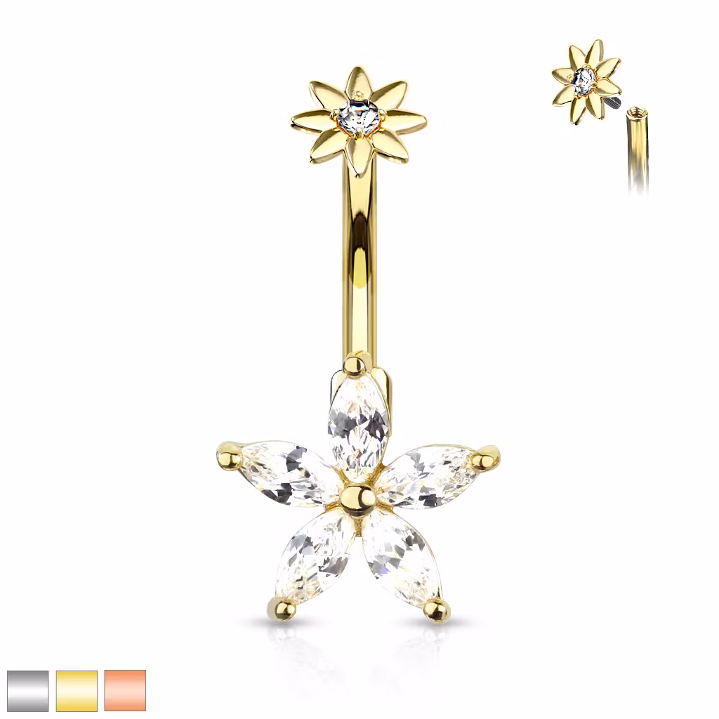 Navelsmycke - Marquise CZ liten blomma