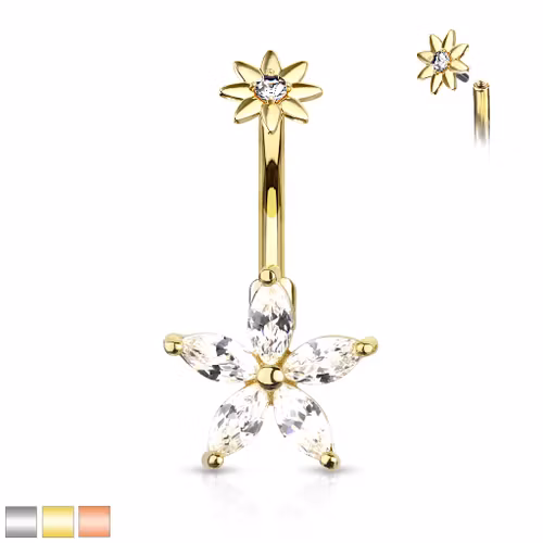 Navelsmycke - Marquise CZ liten blomma