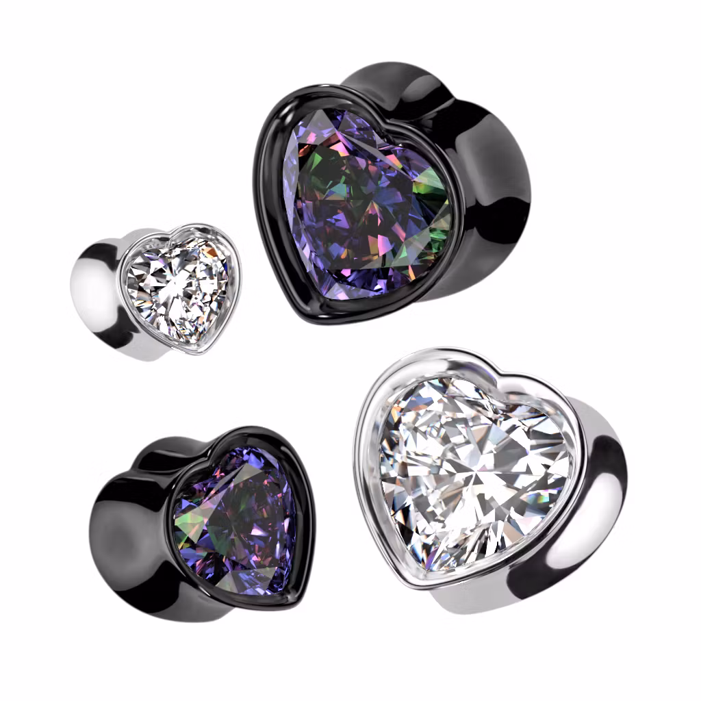 Hjärtformad double flare stålplugg med crystal