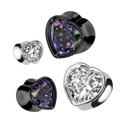 Hjärtformad double flare stålplugg med crystal