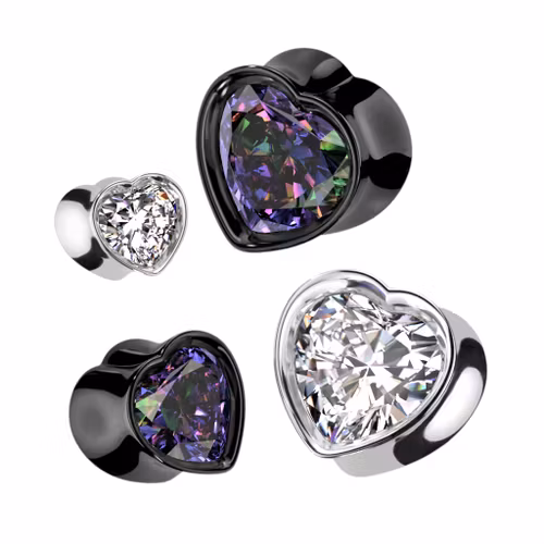 Hjärtformad double flare stålplugg med crystal