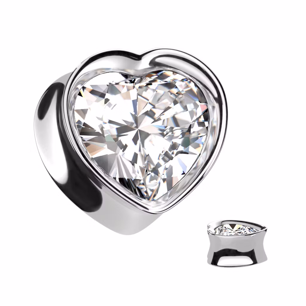 Hjärtformad double flare stålplugg med crystal