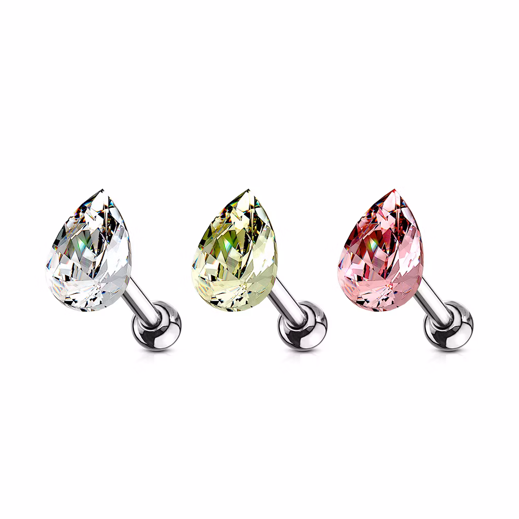 Tragus barbell 1.2mm med droppformad crystal