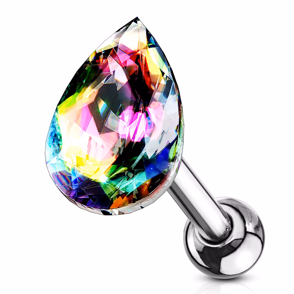 Tragus barbell 1.2mm med droppformad crystal